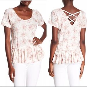 Lucky Brand Cross Back Peplum Palm Tree Top